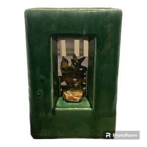 McCoy USA Rectangle Arcature Green Double sided Bird Vase VINTAGE